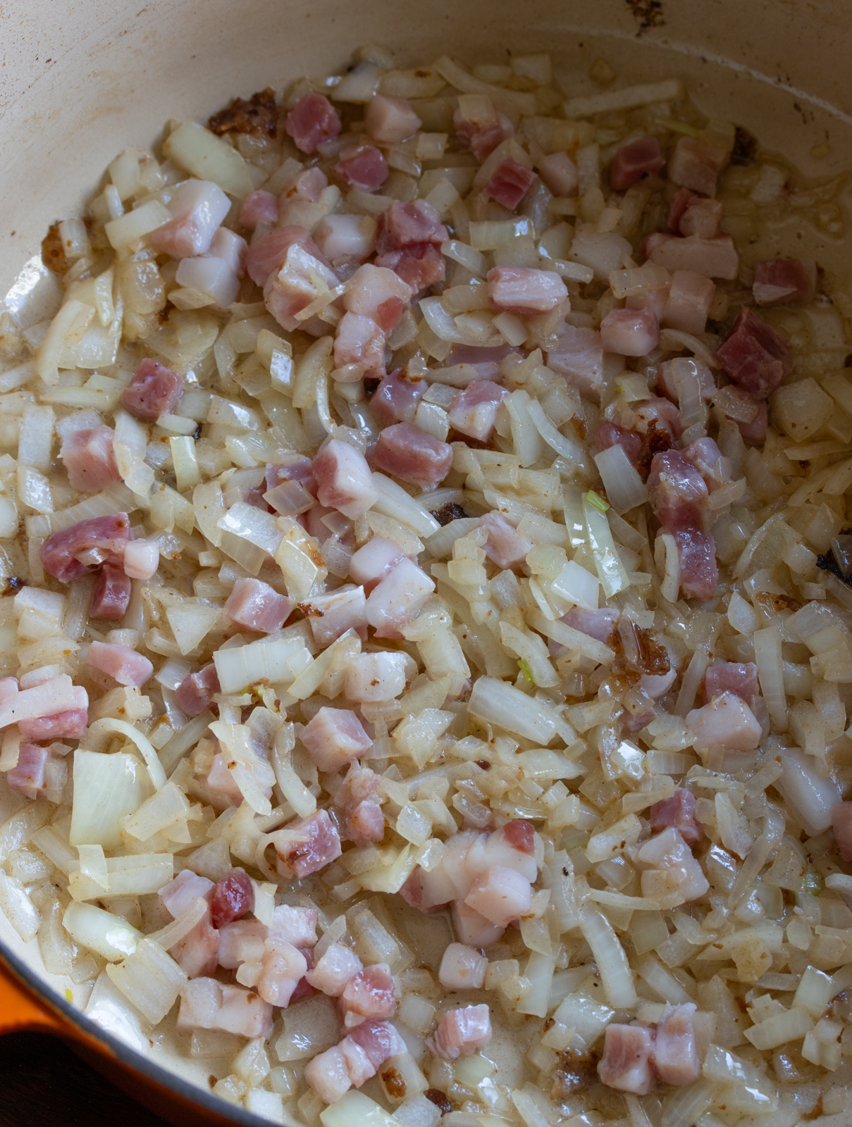 onions and pancetta 