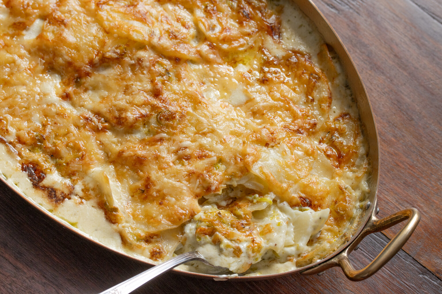 leek and potato gratin ready to be served