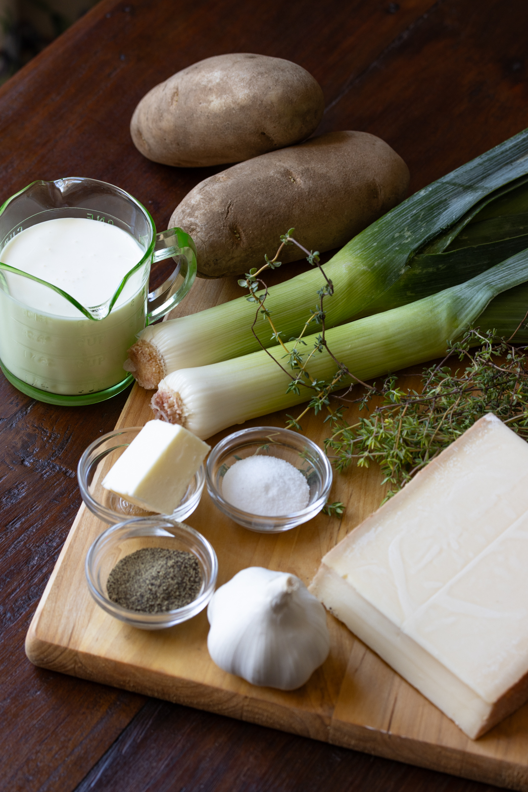 ingredients for leek and potato gratin