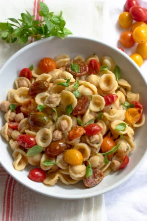 Orecchiette pasta, Chickpeas, and Cherry Tomatoes