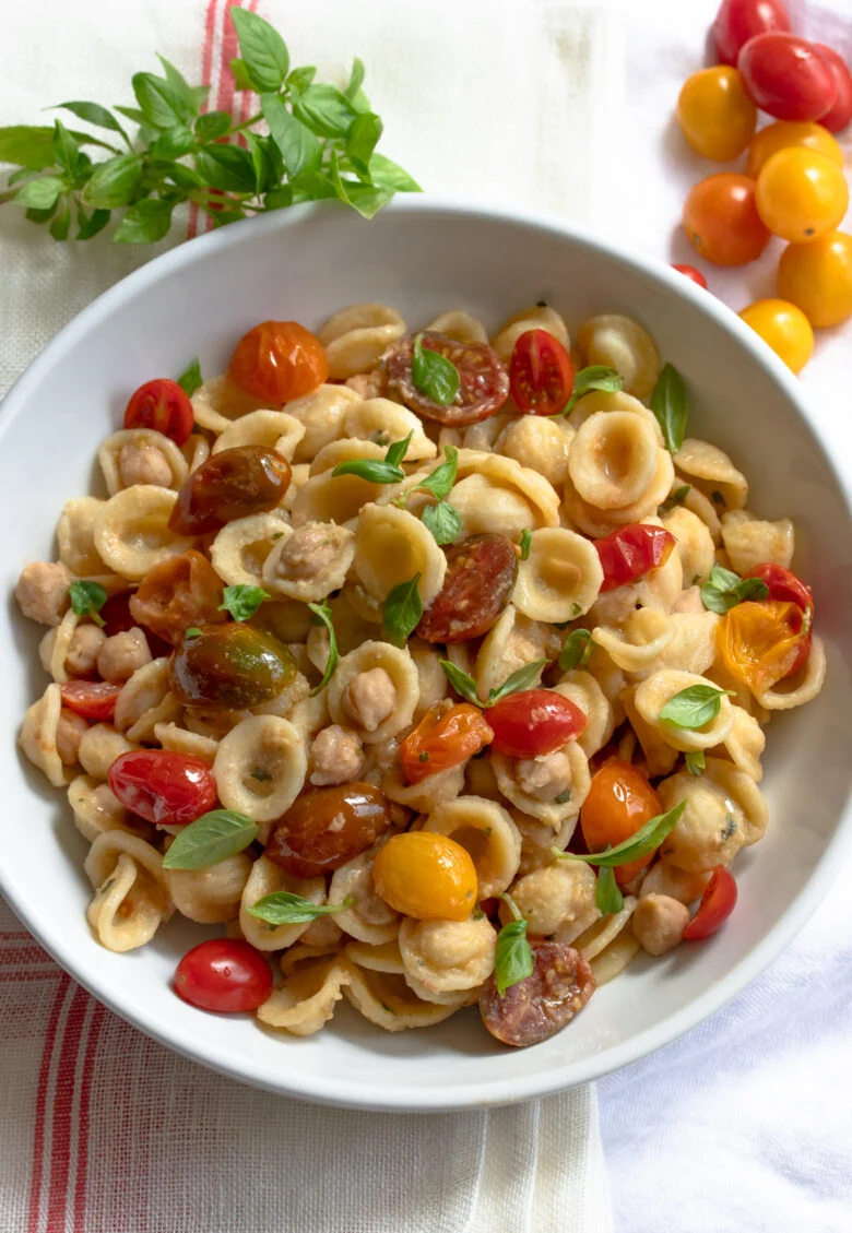 Orecchiette pasta, Chickpeas, and Cherry Tomatoes