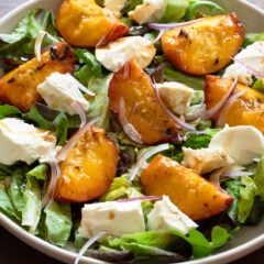 all ready to be enjoyed grilled peach salad