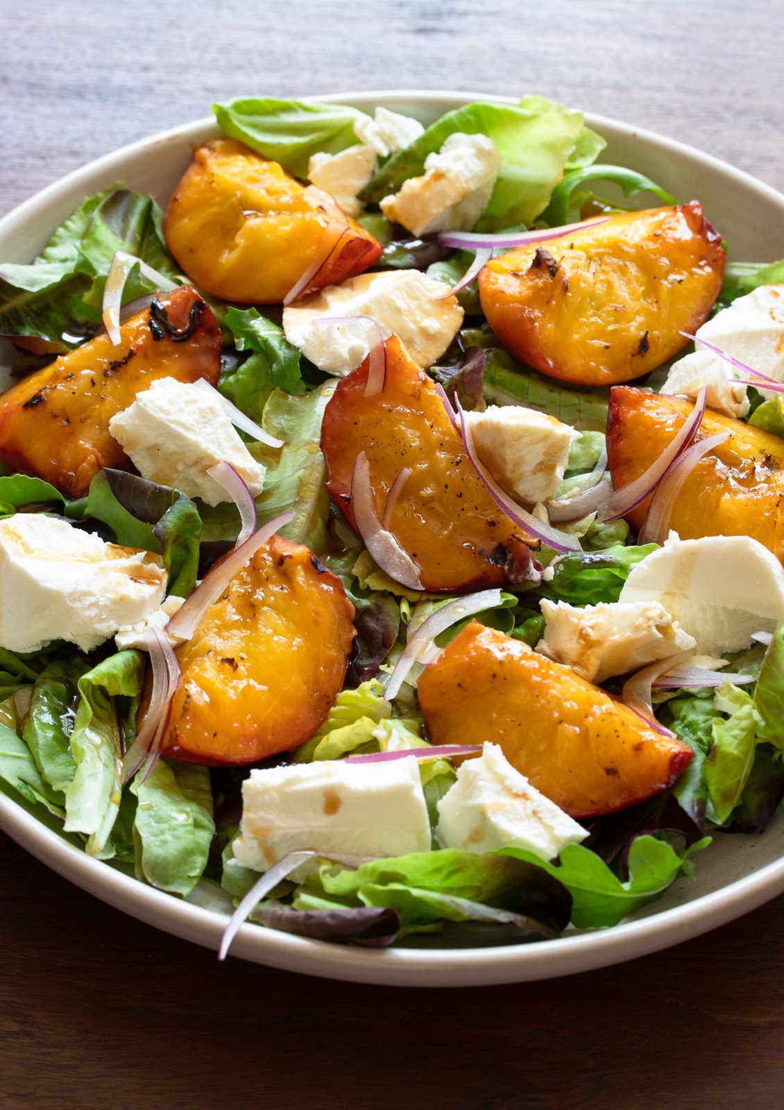 all ready to be enjoyed grilled peach salad