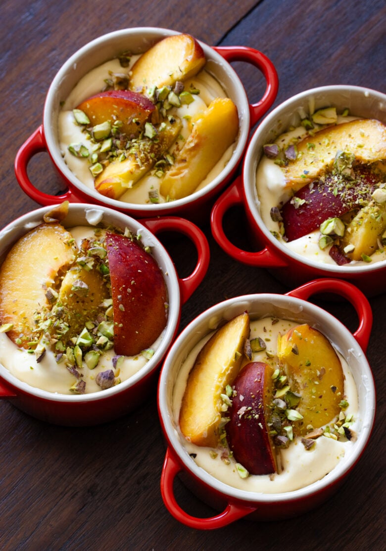 ready to be baked ramikins with the peach gratin