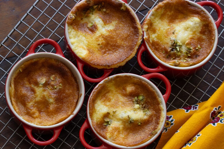 out of the oven ramikins with baked peaches