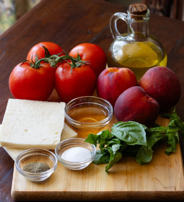 ingredients for peach tomato gazpacho