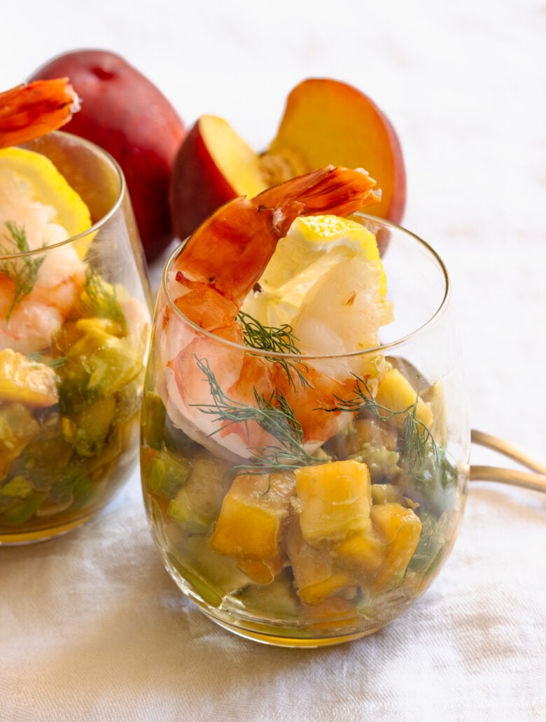 sweet and sour prawns in a glass