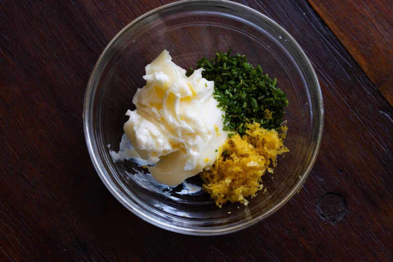Lemon, butter and lemon zest in a small bowl to be mixed