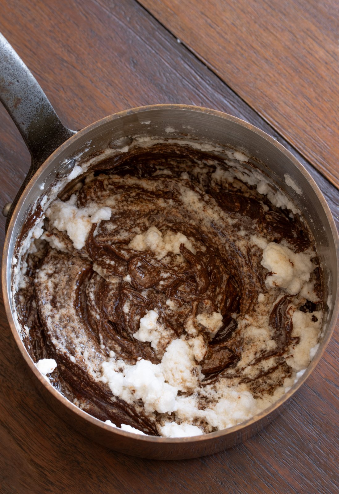 Egg whites added to the egg chocolate mixture.