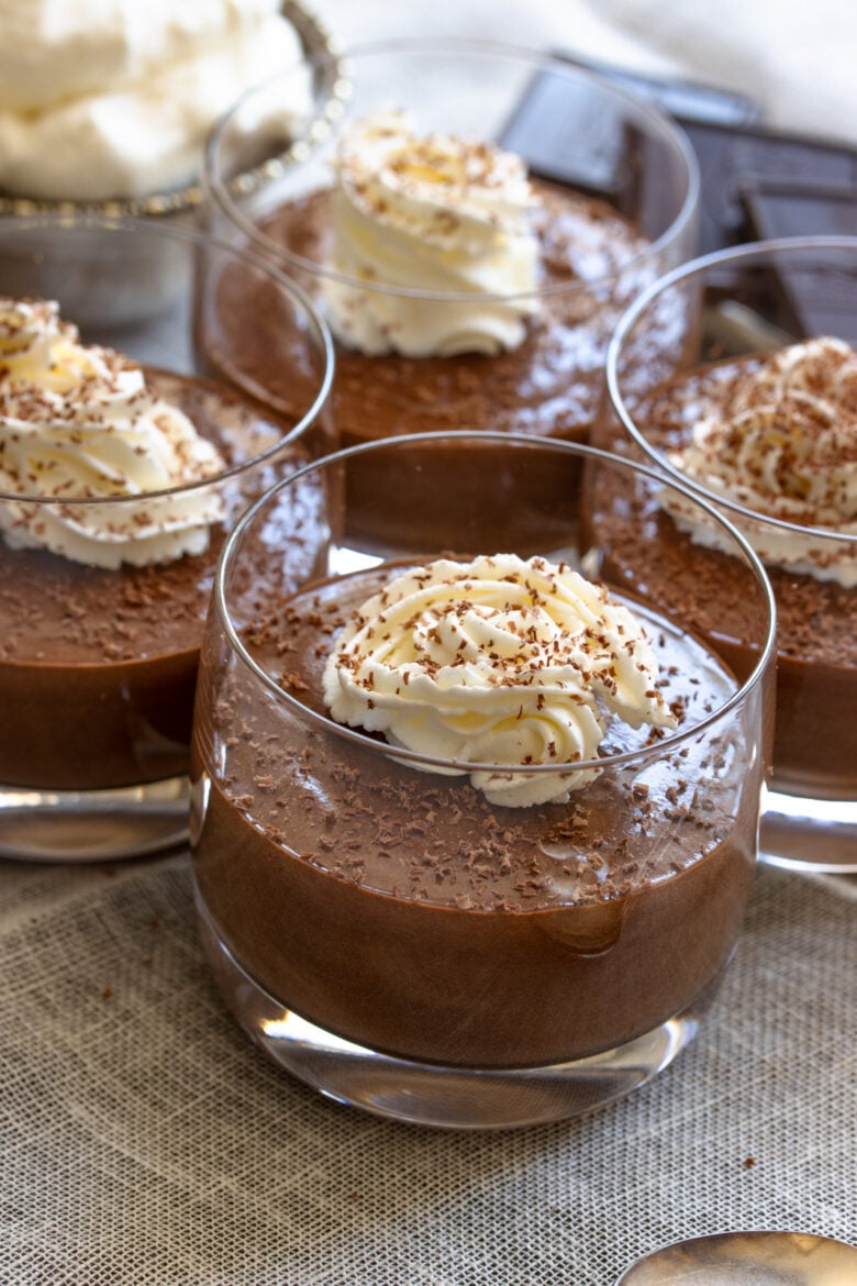 Easy chocolate mousse in glasses ready to enjoy.