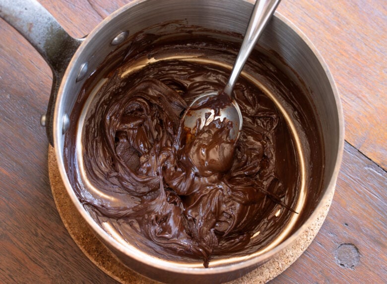Melted dark chocolate with two tablespoons of water.