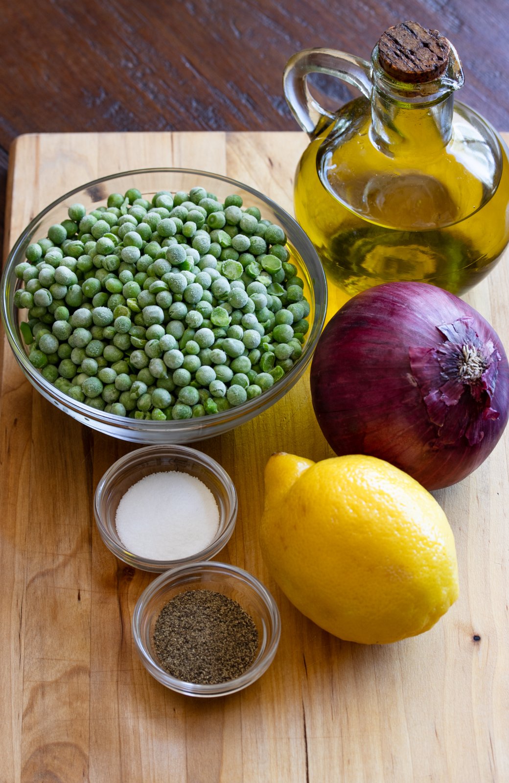 Ingredients for the cold pea salad.