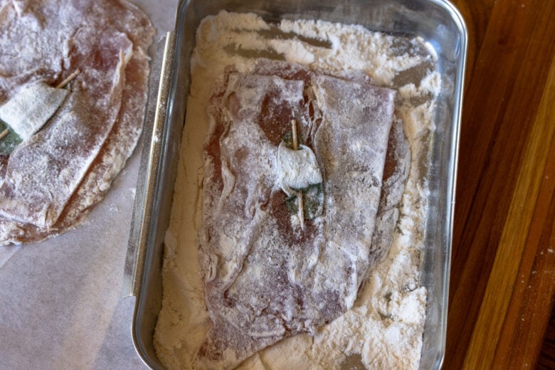 Veal dredged in flour.