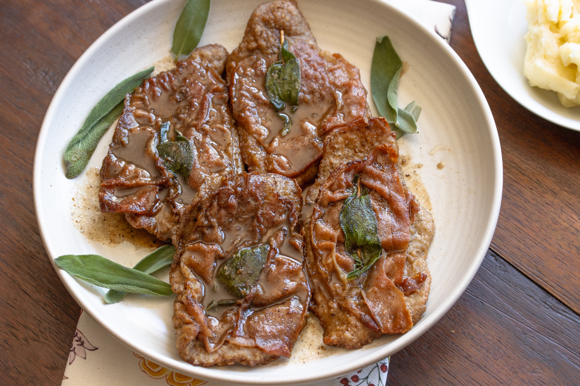 Veal saltimbocca ready to be enjoyed.