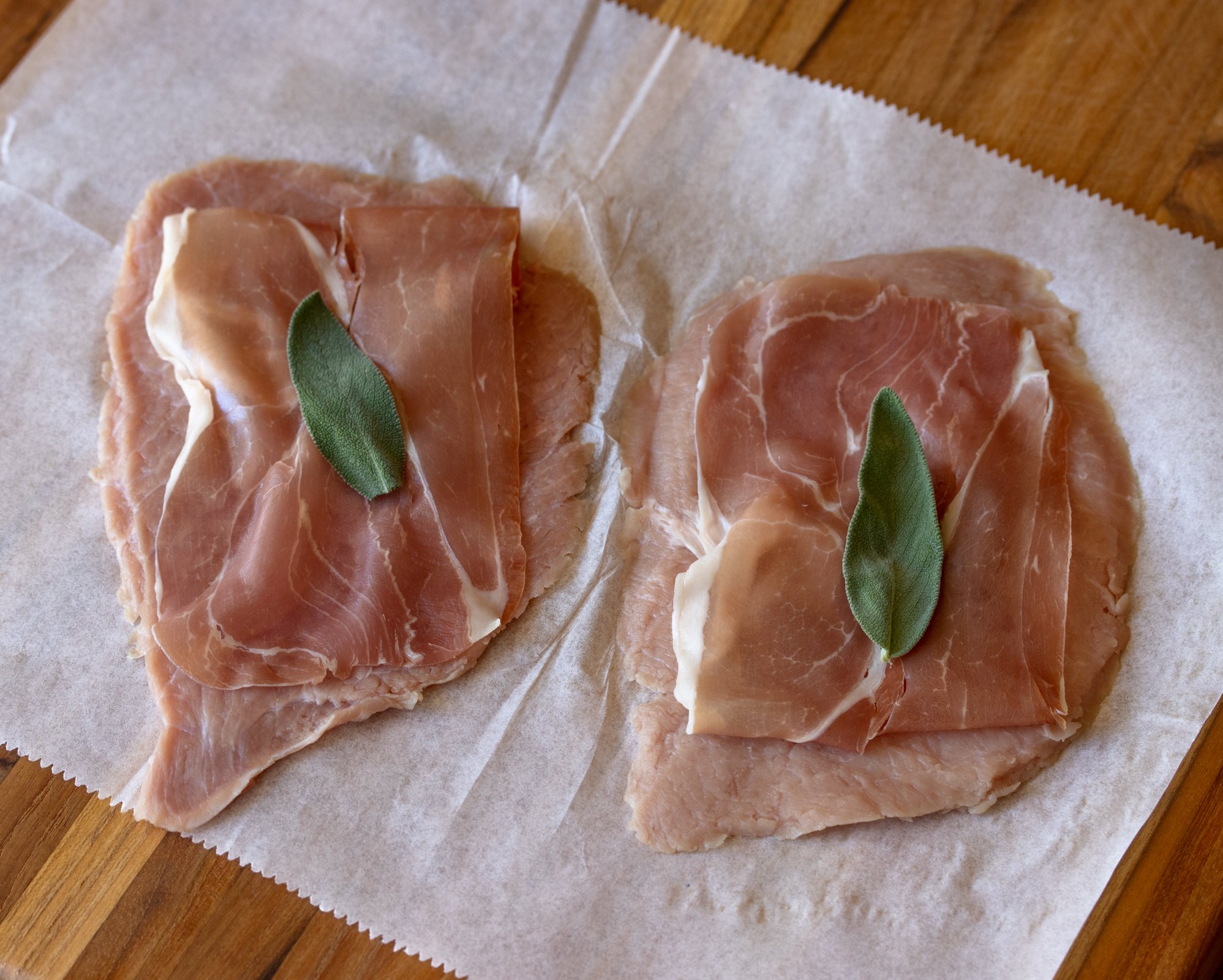 Veal saltimbocca with prosciutto and sage.