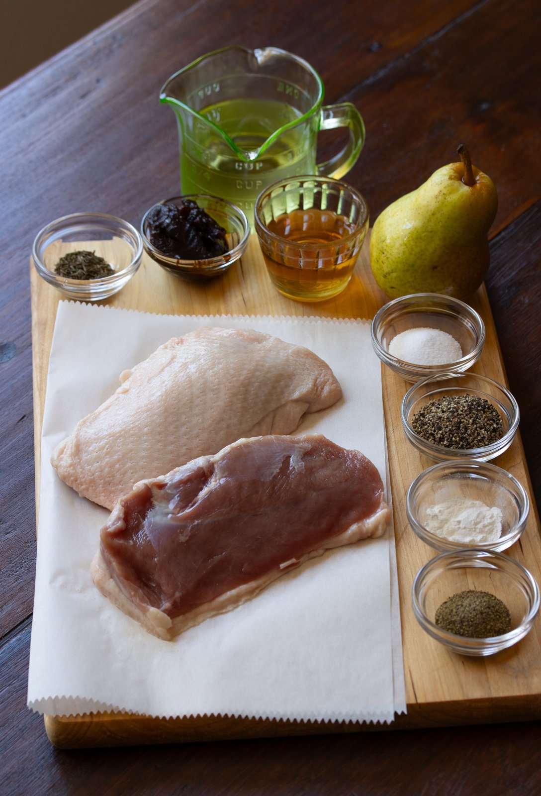 Ingredients needed to make this crispy duck breasts.