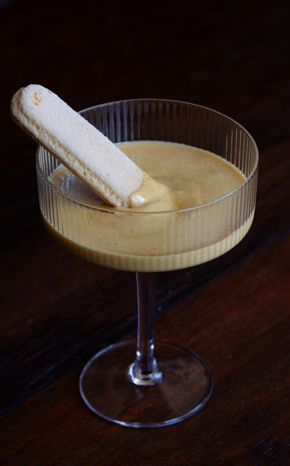 Ready to enjoy zabaglione with lady's finger cookie.