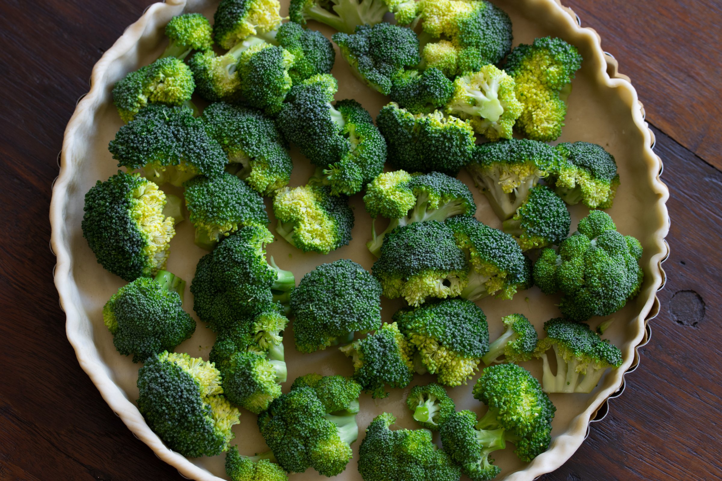 Broccoli florets placed untop of the pastry dough