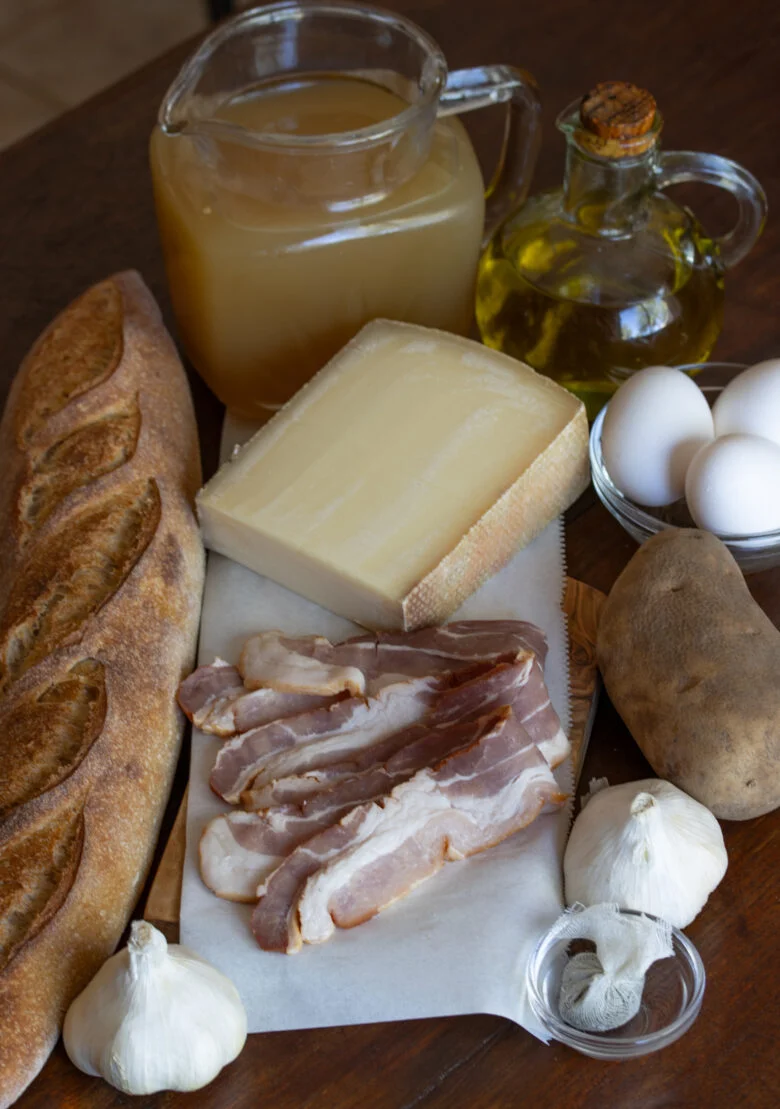 Ingredients needed to make this garlic soup.