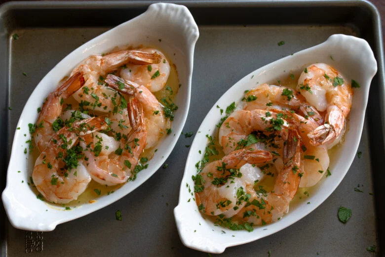 Shrimp cooked and parsley sprinkled over it.