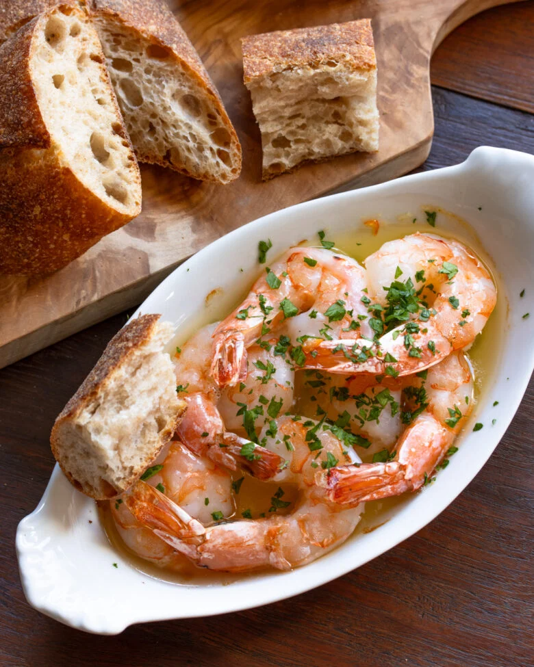 Baguette served along side the individual garlic shrimp recipe.