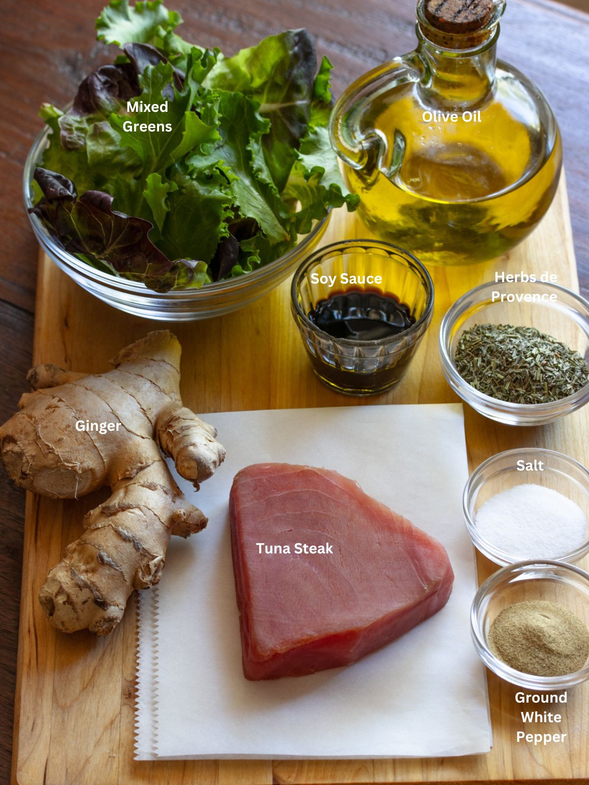 Ingredients used to prepare your grilled tuna.
