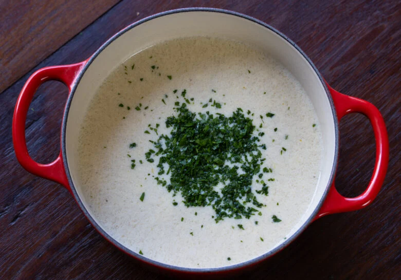 Parsley added at the last cooking minute of the soup.