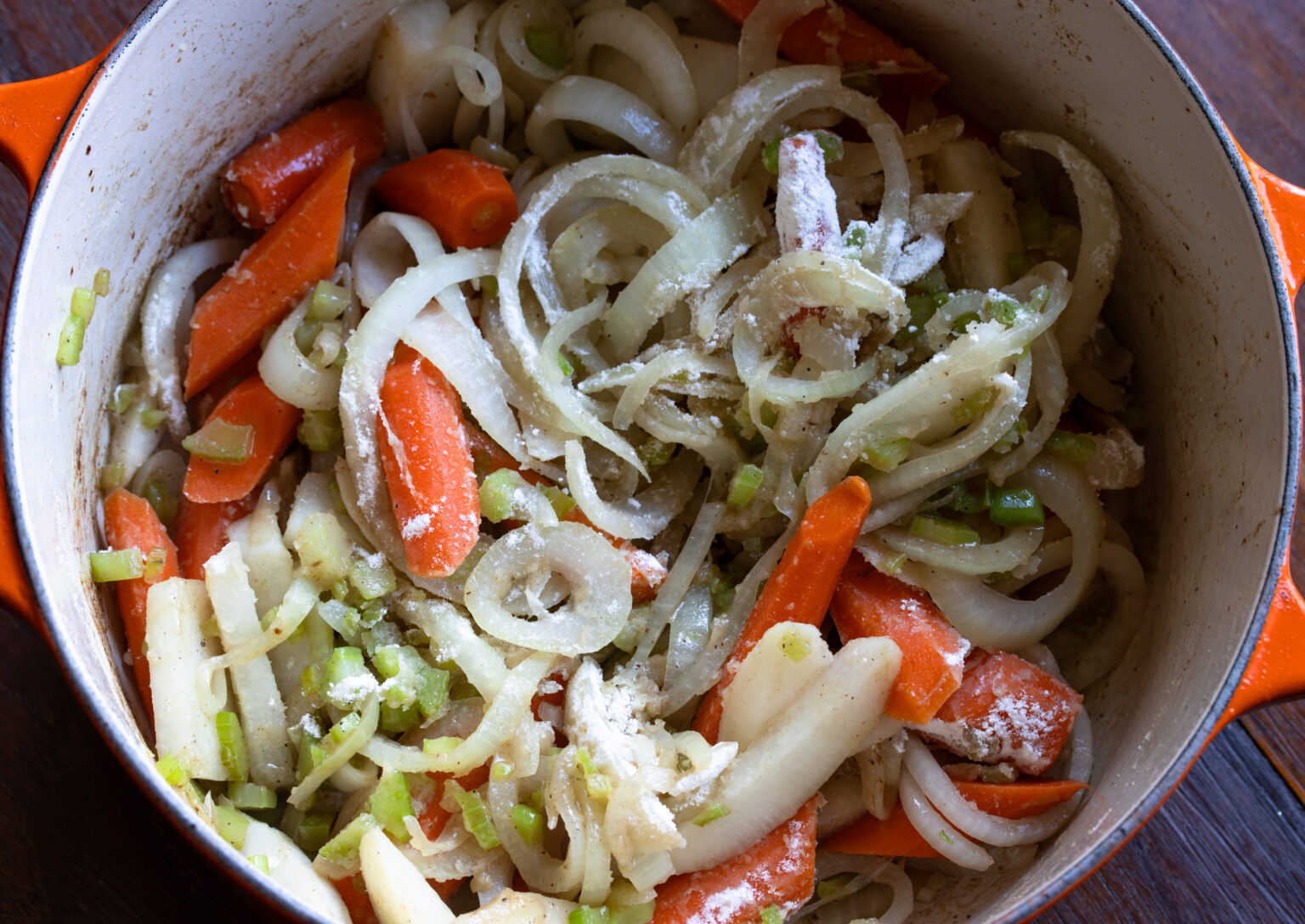 Carrots, onions, parsnips being cooked in the same Futch oven as the meat. 