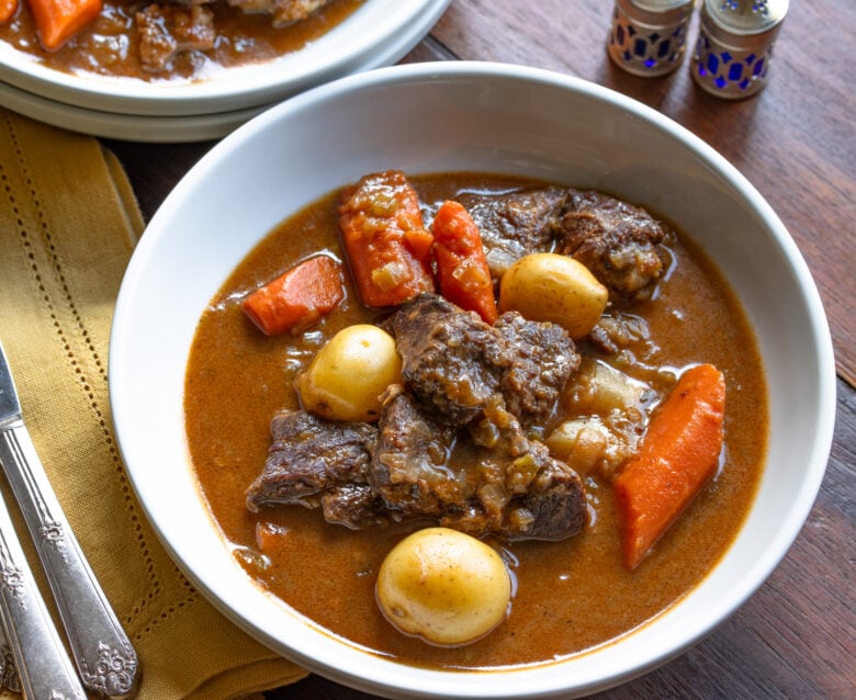 Beef in Guinness stew served and ready to be enjoyed.