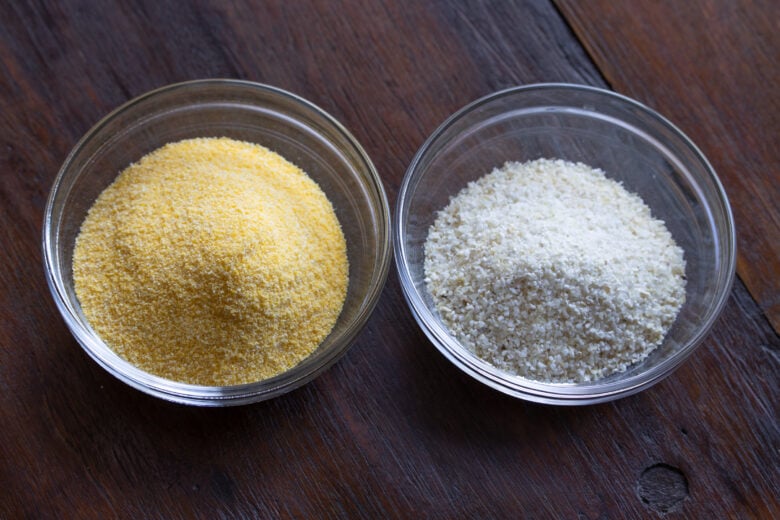 Polenta are the yellow grain, grits the white grain.
