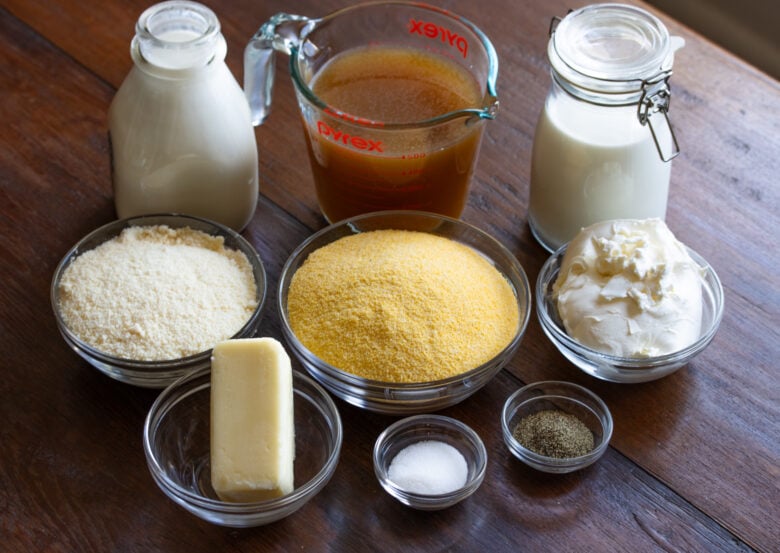 Ingredients needed and used to create this parmesan polenta recipe.
