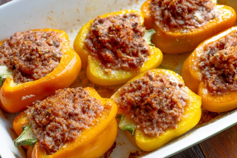 Stuffed bell peppers all cooked and ready to be enjoyed.