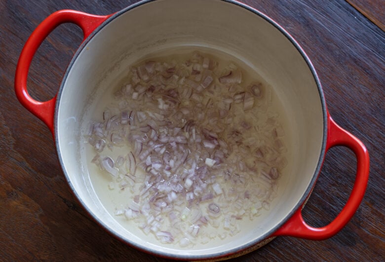 Sautéed shallots for your lemon soup.