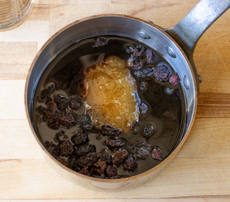 Glaze ingredients placed in a small pan to be reduced.