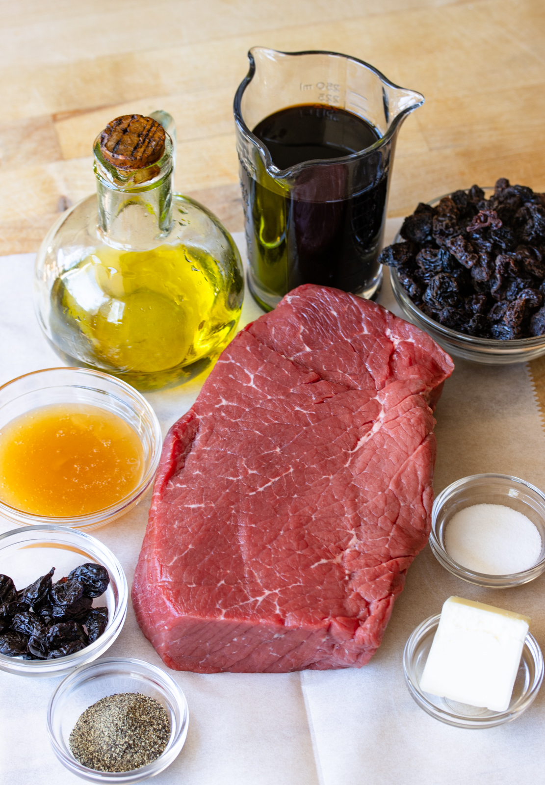 Ingredients needed to make this London broil balsamic glaze recipe.