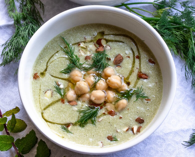 Close up of the cucumber soup.