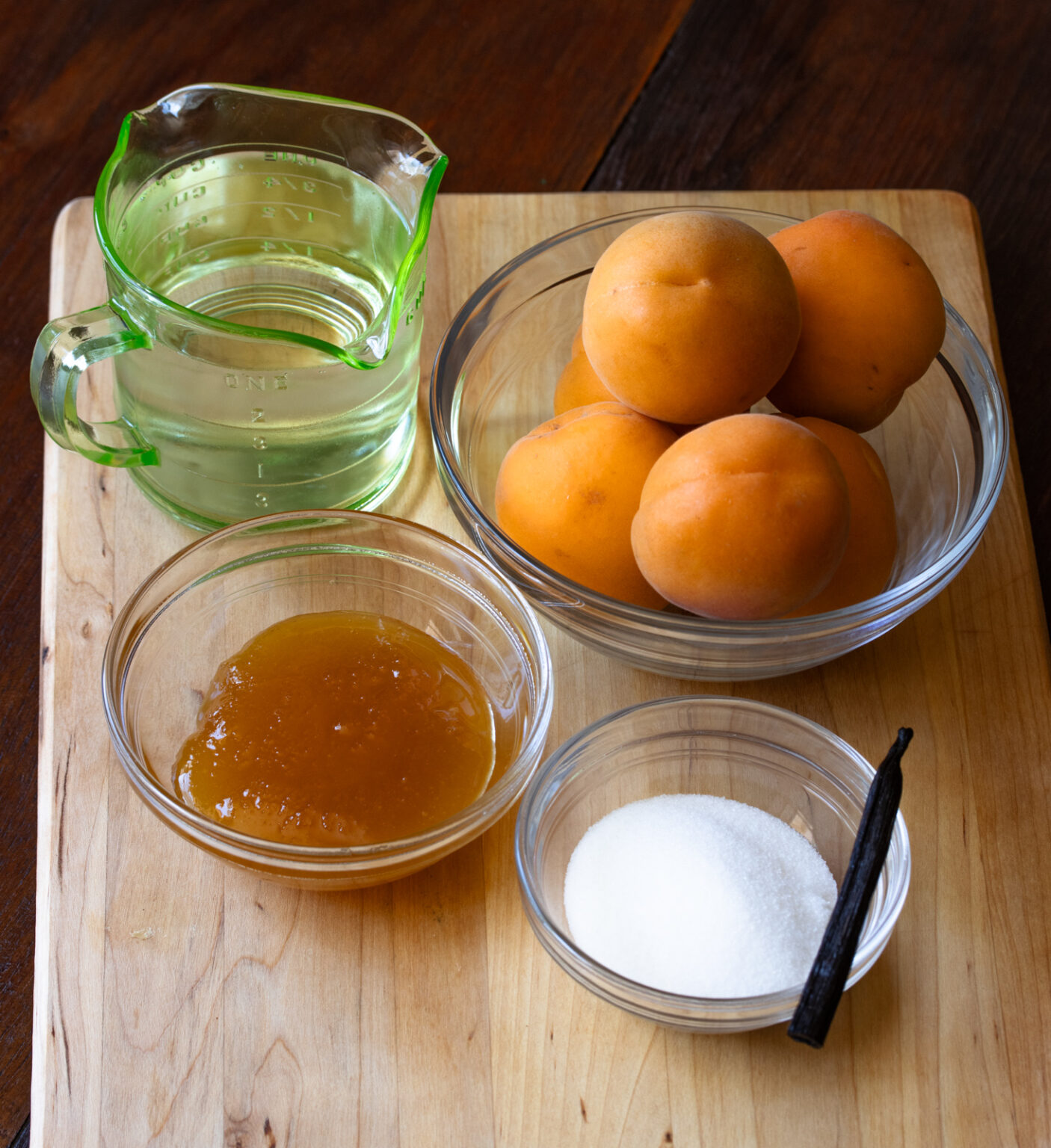 Ingredients needed to create this honey apricot dessert.