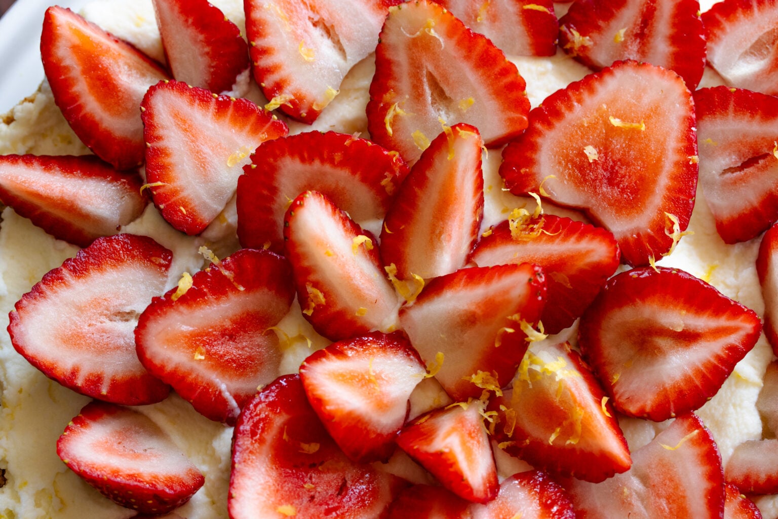 Strawberry icebox cake close up