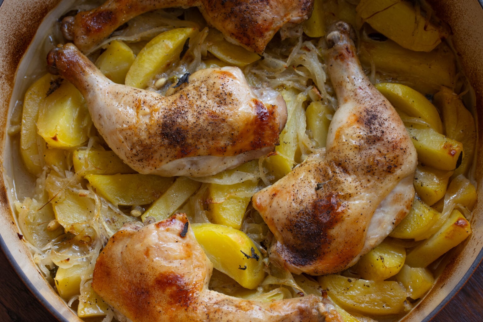 Chicken skin is nice and golden after being placed under the broiler for a minute or so.