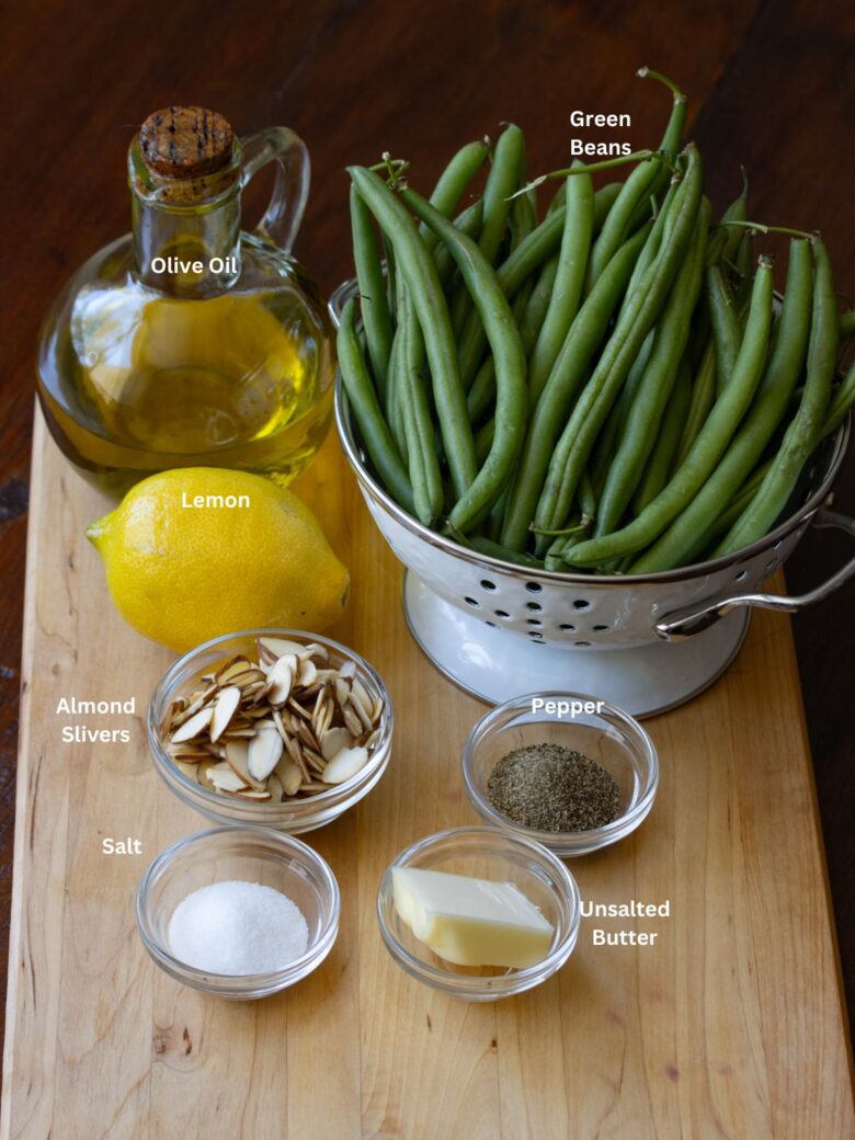 Ingredients needed to make this amazing recipe of green beans almondine.