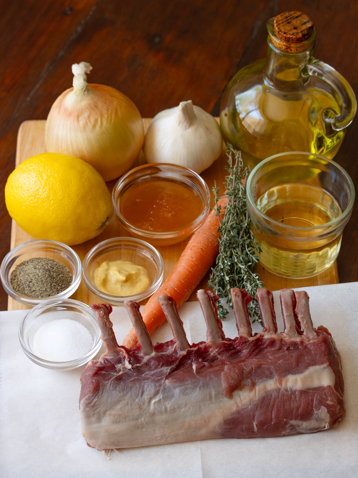 Ingredients needed to create this roasted rack of lamb.