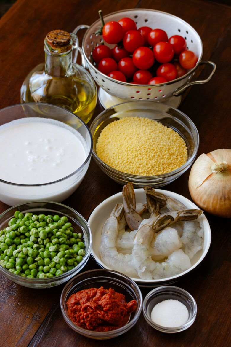 Ingredients needed to create this shrimp and coconut curry.