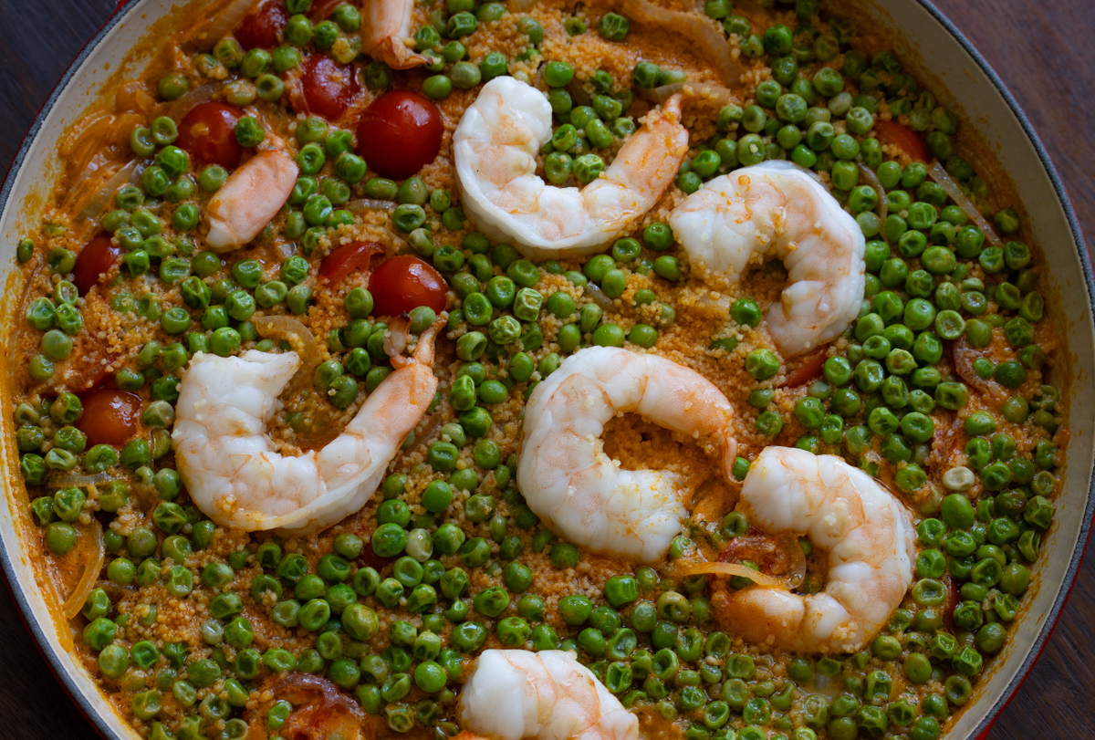 Shrimps all cooked as well as the couscous. Ready to enjoy it.