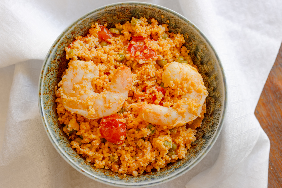 Shrimps all cooked as well as the couscous. Ready to enjoy it.
