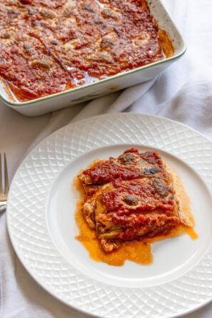 Eggplant parmigiana recipe served and ready to be enjoyed.